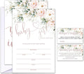 Set of 25 Baby Shower Invitations with Envelopes, Diaper Raffle Tickets and Baby Shower Book Request Cards, Floral flower