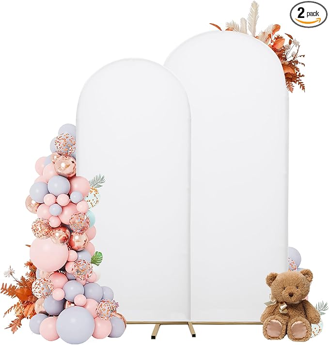 Wedding Arch Covers Arch Backdrop Cover Arch Stand Covers 7.2FT 6FT Set 2 Arch Cover Spandex Fabric Stretchy Backdrop for Wedding Birthday Party Decoration Baby Shower (White, Cover Only)