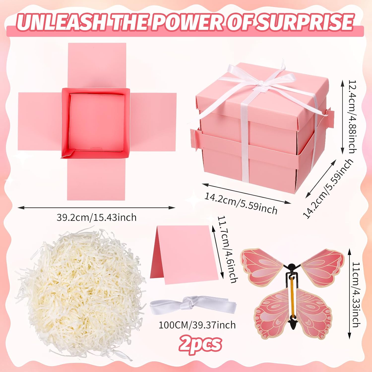 XLSXEXCL Butterfly Explosion Cardboard Gift Box, Flying Butterfly Surprise Box for Birthday, Wedding, Anniversaries, Christmas (Pink)
