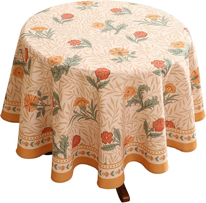 patdrea Designer French Linen Table Cloth for Round Table,Yellow Floral Pattern Durable Breathable Tablecloth,Fall Dacor for Kitchen Dining,Holiday Christmas,Thanksgiving,Diameter 67"-Cornflowers