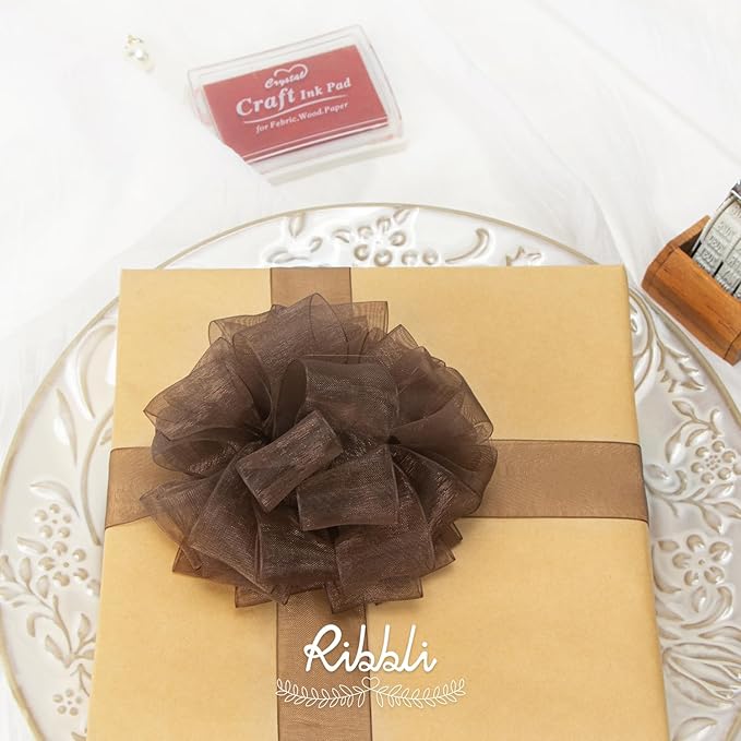 Ribbli Brown Organza Ribbon,1/2 Inches x Continuous 50 Yard, Brown Sheer Ribbon for Gift Wrapping,Cookie Wrapping,Wedding Decoration,All Crafting and Sewing