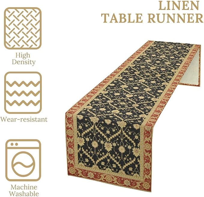 Vintage Morris Floral Table Runner, Boho Rustic Farmhouse Flower Pattern for Home Kitchen Table Decor Dining Coffee Room Party Decor 13x108in