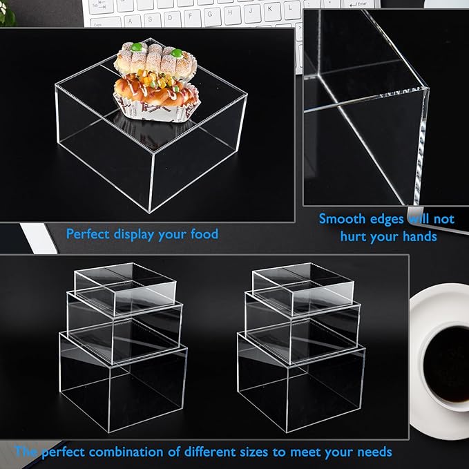 3Pcs Clear Buffet Risers Acrylic Boxes Display Food Risers for Buffet Table Platter Parties Weddings Catering Dessert Collectibles Figures Show ( 6''x7''x8'')