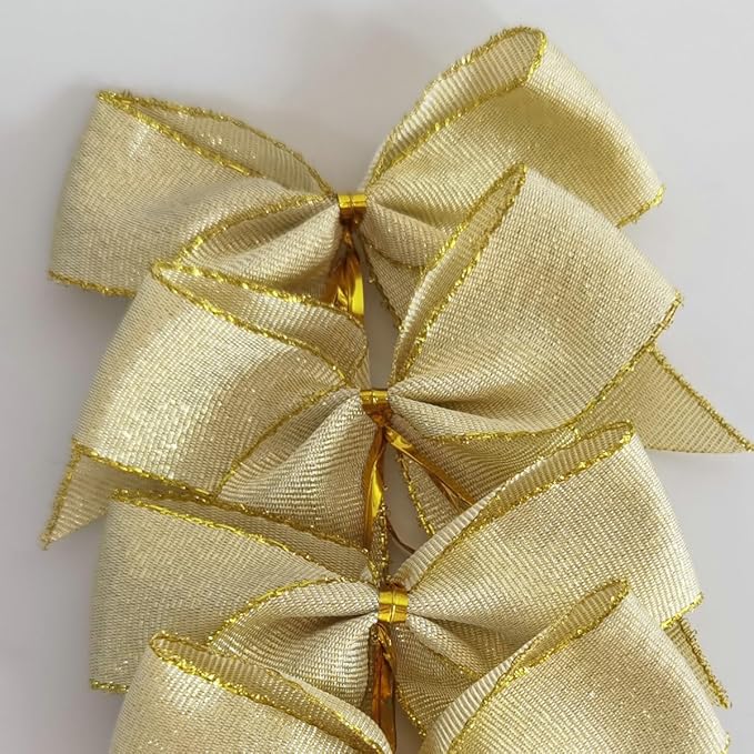 50pcs 3-1/2" White Gold Bows with Twist Ties for Gift Wrapping Packing Christmas Decoration (W.Gold)