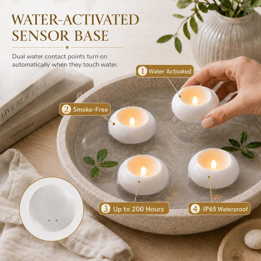 QQFCTOO 24 Pack LED Floating Candles, Water-Activated Flameless Candles, Waterproof Battery Operated Candles for Pool, Bath, Wedding, Party & Festival Decor