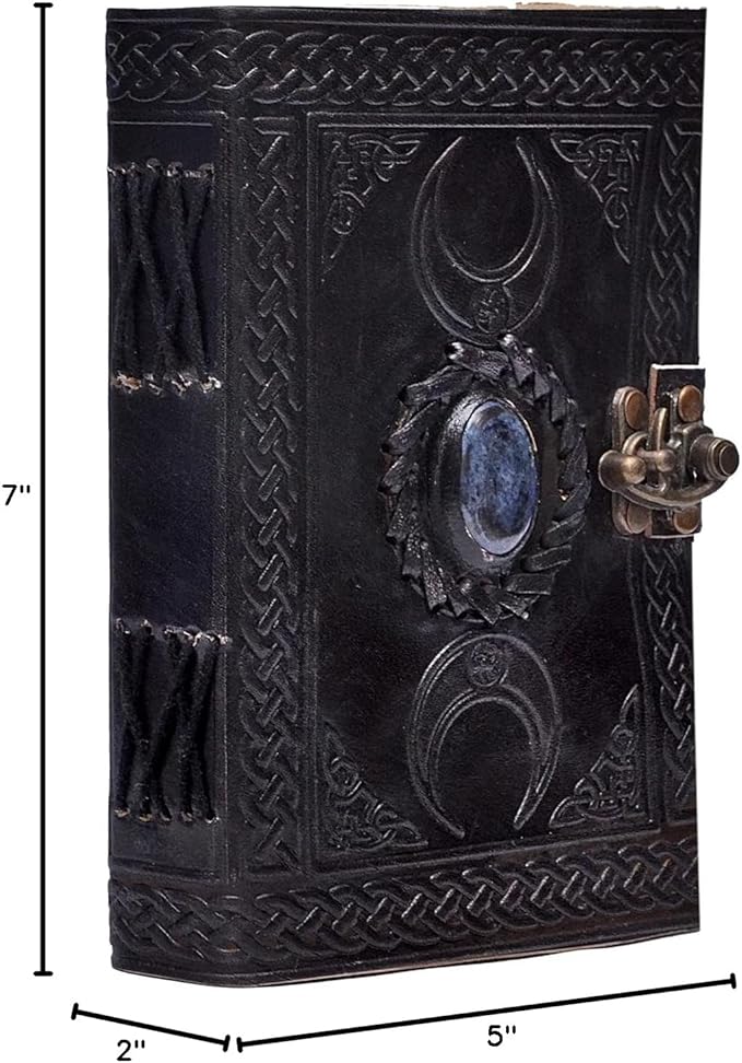 3 Moon Blue Lapiz Embossed Vintage Leather Journal | 240 Pages of Antique Handmade Deckle Edge Vintage Paper, Leather Sketchbook, Drawing Journal, Great Gift (5 by 7 inch, black)