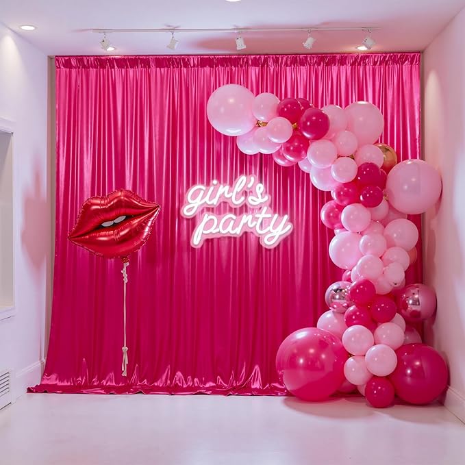 gogoparti 20x10FT Hot Pink Sequin Backdrop Curtain - 4 Panels of 5x10FT Wrinkle-Free Glitter Drapes for Photography, Birthdays, Weddings & Graduations
