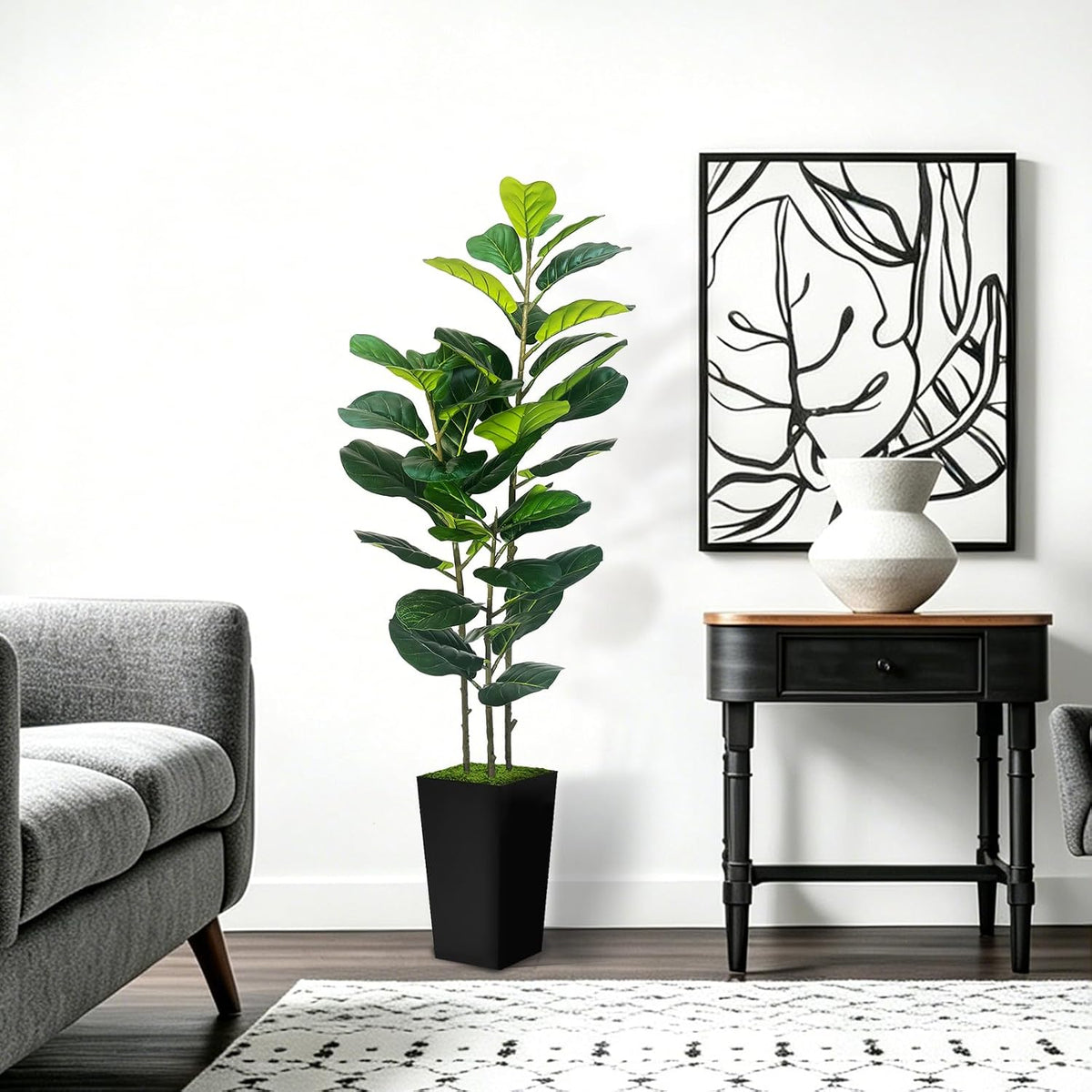 5ft artificial fiddle leaf fig tree in modern, package contents