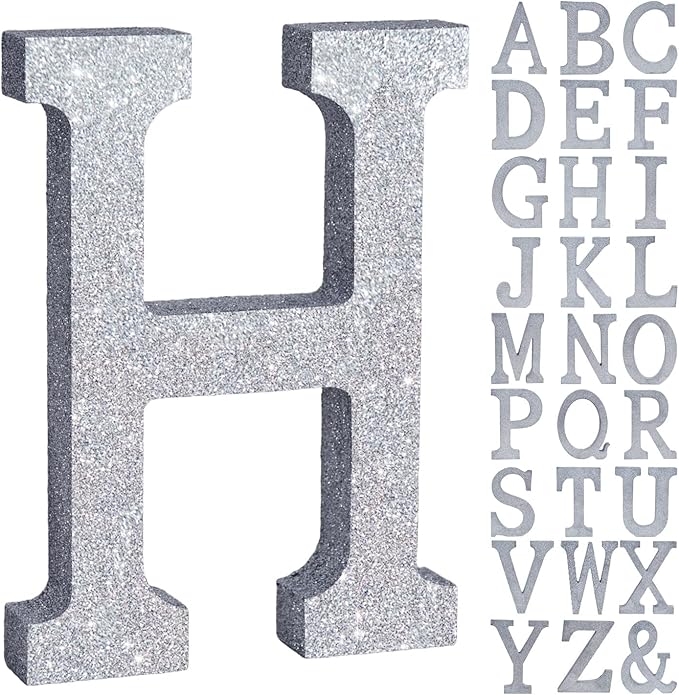 TONIFUL 8 Inch Silver Glitter Letter H Table Centerpiece A-Z Silver Birthday Party Decorations,Silver Alphabet H for Birthday,Chrismas,Graduation,Bridal Shower,Wedding,Anniversary Party Supplies