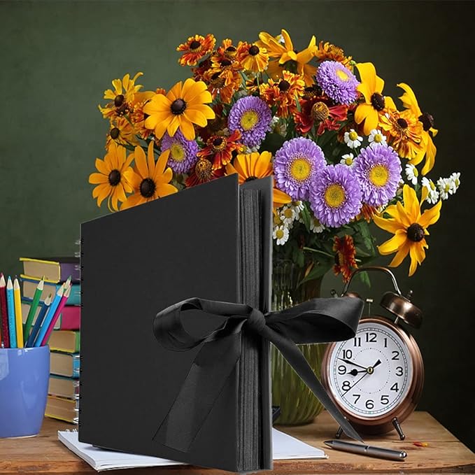 INNOCHEER Photo Album - Self Adhesive 80 Black Pages, Large Scrapbook Wedding Guest Book for DIY Anniversary Travel Memory Scrapbooking (Black 8X12)