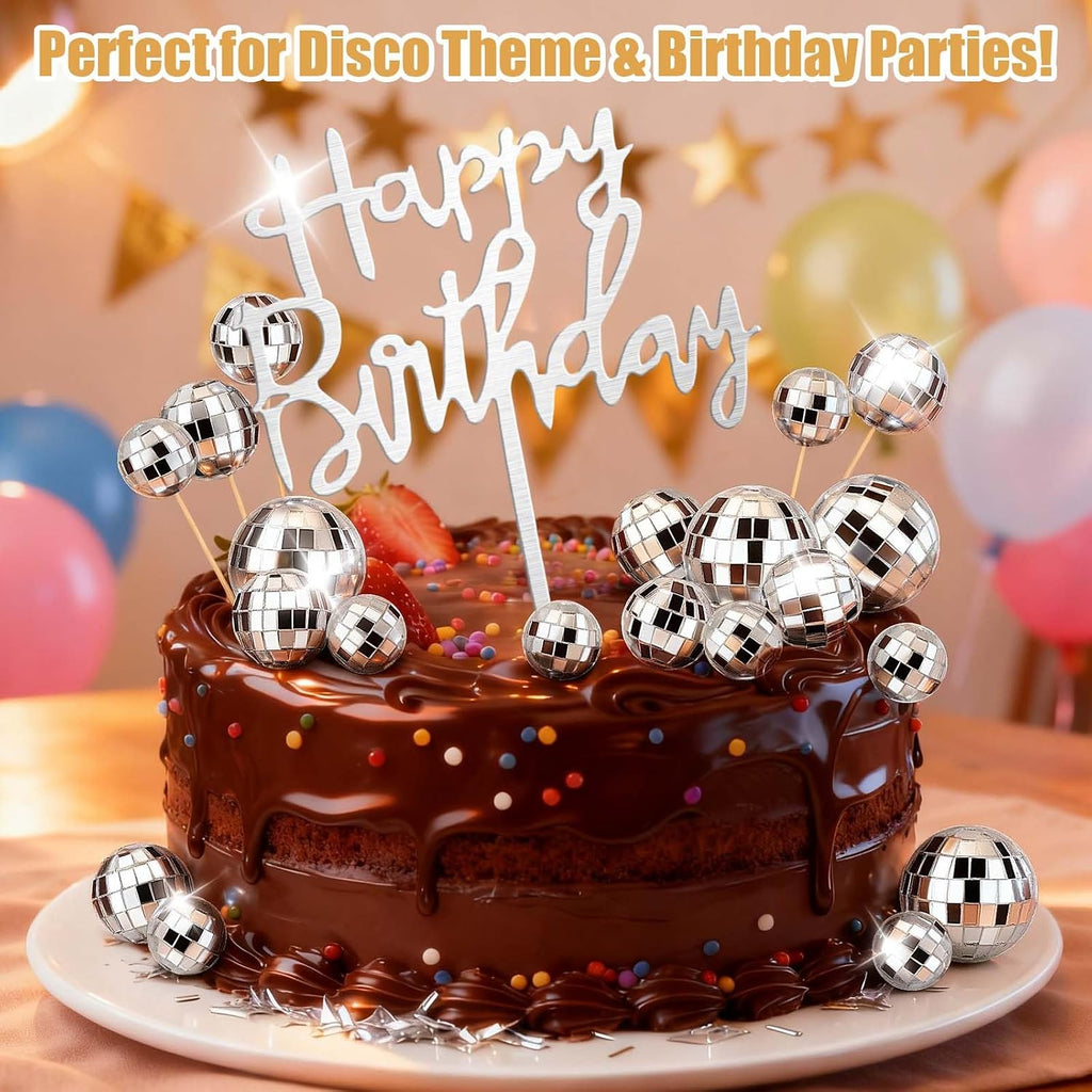23 pcs Disco Ball Cupcake Toppers Happy Birthday Cake Topper 1970s Disco Ball Cake Picks Disco Theme Party Decorations for Birthday Party Favor