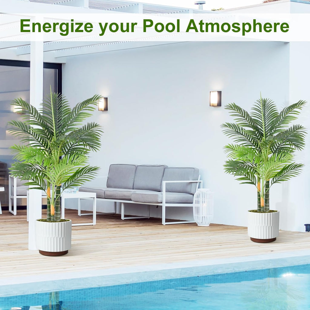 4ft tall triple golden cane palm artificial tree, front angle view