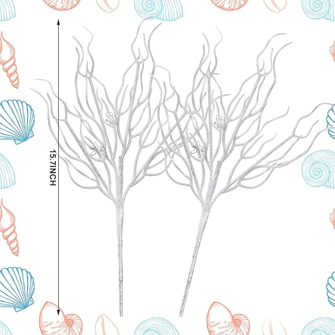 8 Pcs White Coastal Ornaments for Christmas Tree 15.7inch Glitter Coral Beach Ocean Spray Pick Branch Christmas Tree Topper Decorations Filler Twigs for Xmas Vase Wreaths Gift