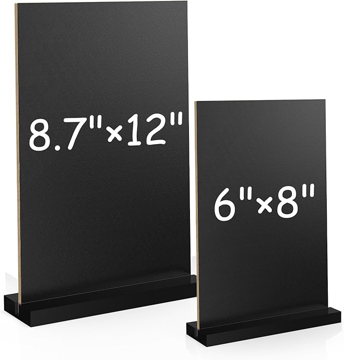 EHWINE Mini Chalkboard Easel Sign Set,4 Pack 6x8 Inch Wooden Boards with Acrylic Base and Liquid Chalk Markers, Reusable Double Sided Tabletop Display for Wedding, Restaurant, Party, Coffee Shop Decor