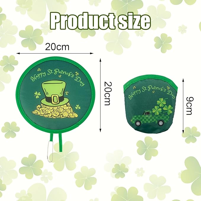 4 Styles St. Patrick's Day Round Foldable Hand Fan Foldable Fan Handheld Compact Cooling Fans,Round Folding Fan for Outdoor Games,Holiday Decoration,Festival,Party Favors,Travel,Events
