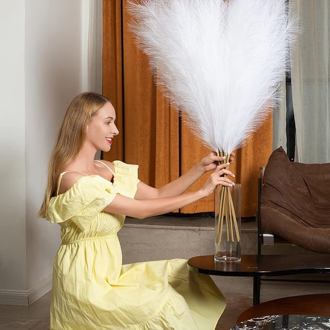 EVODIS Pampas Grass Decor Tall, 43"/110cm Faux Pampas Grass 6 Stems Large Pompass Grass Branches Tall Bulk Boho Flower Arrangement for Home Room Wedding Party Decor (White)
