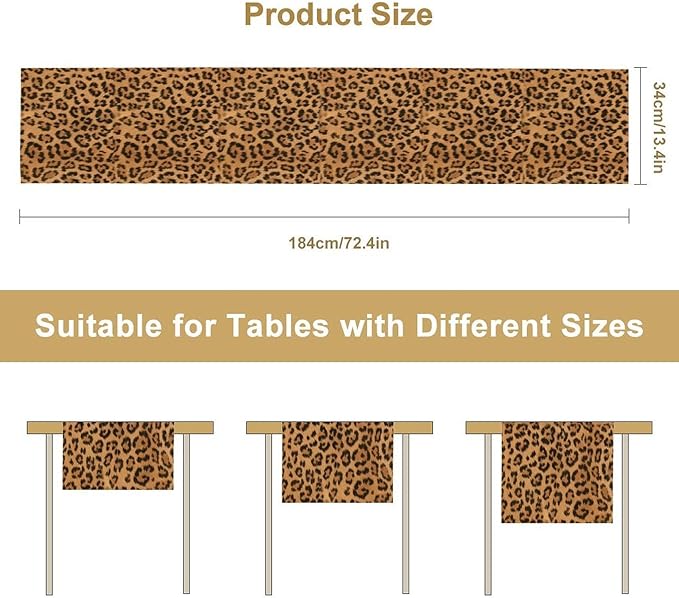 Leopard Print Table Runner Wildlife Vintage Cheetah Fur Spot Animal Skin Spots Pattern Table Cloth for Garden Farmhouse Wedding Party Vacation Dinner Home Decoration, 13x36 Inch