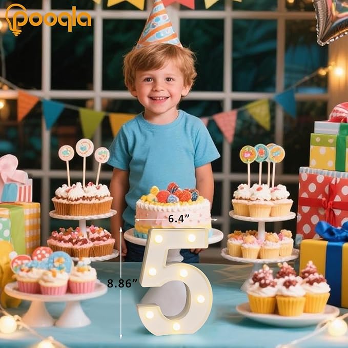 Pooqla Colorful Lighted Numbers with Remote, 35 Colors Light Up Numbers for Party, RGB LED Marquee Number Lights Gift for 5th Birthday Decorations, Wedding, Bar, Night Light, Home Decor, Number 5