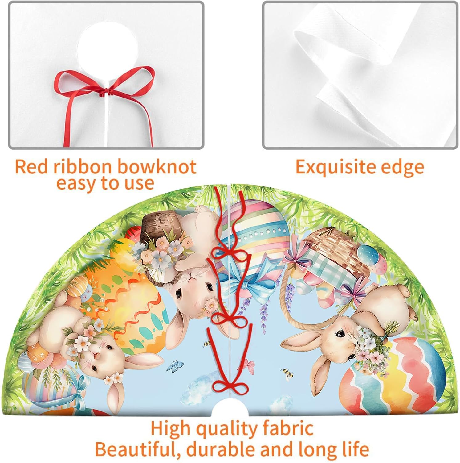 Easter Bunny Eggs Tree Skirt 36 Inch Rabbit Christmas Tree Skirt Xmas Ornaments for Holiday Party Decorations Indoor Outdoor
