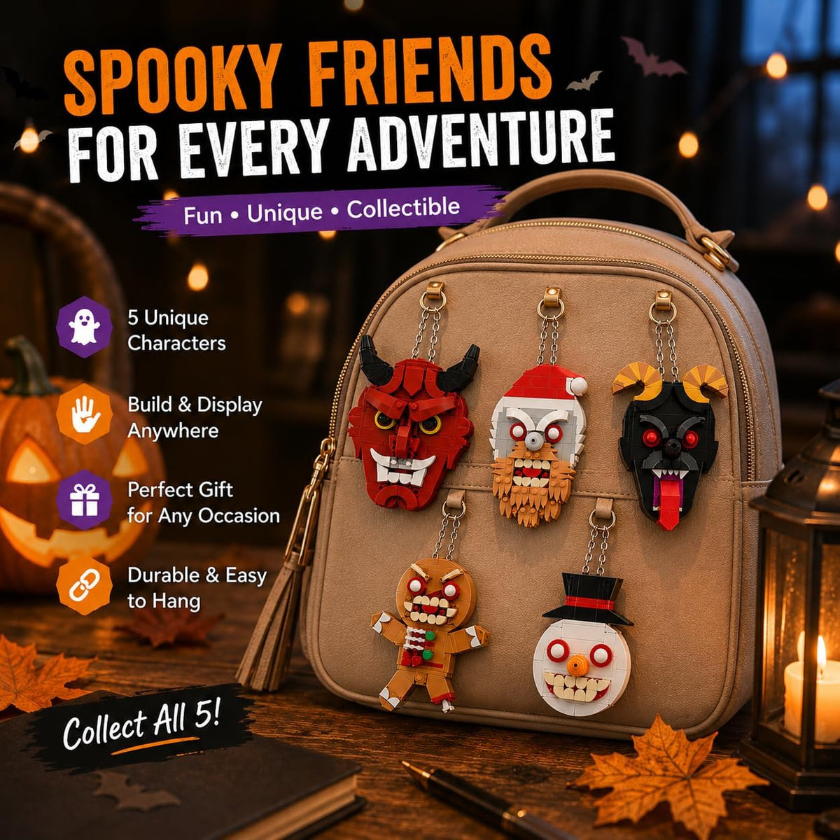 Halloween Horror Building Set, 5 Creepy Character Ornaments, 433 Pieces