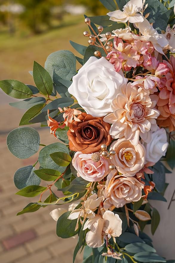 ponatia Wedding Arch Flowers (Pack of 2), Artificial Burnt Orange Flowers for Wedding Welcome Signs Decorations and Arch Flower for Weddings Ceremony Reception (Burnt Orange)