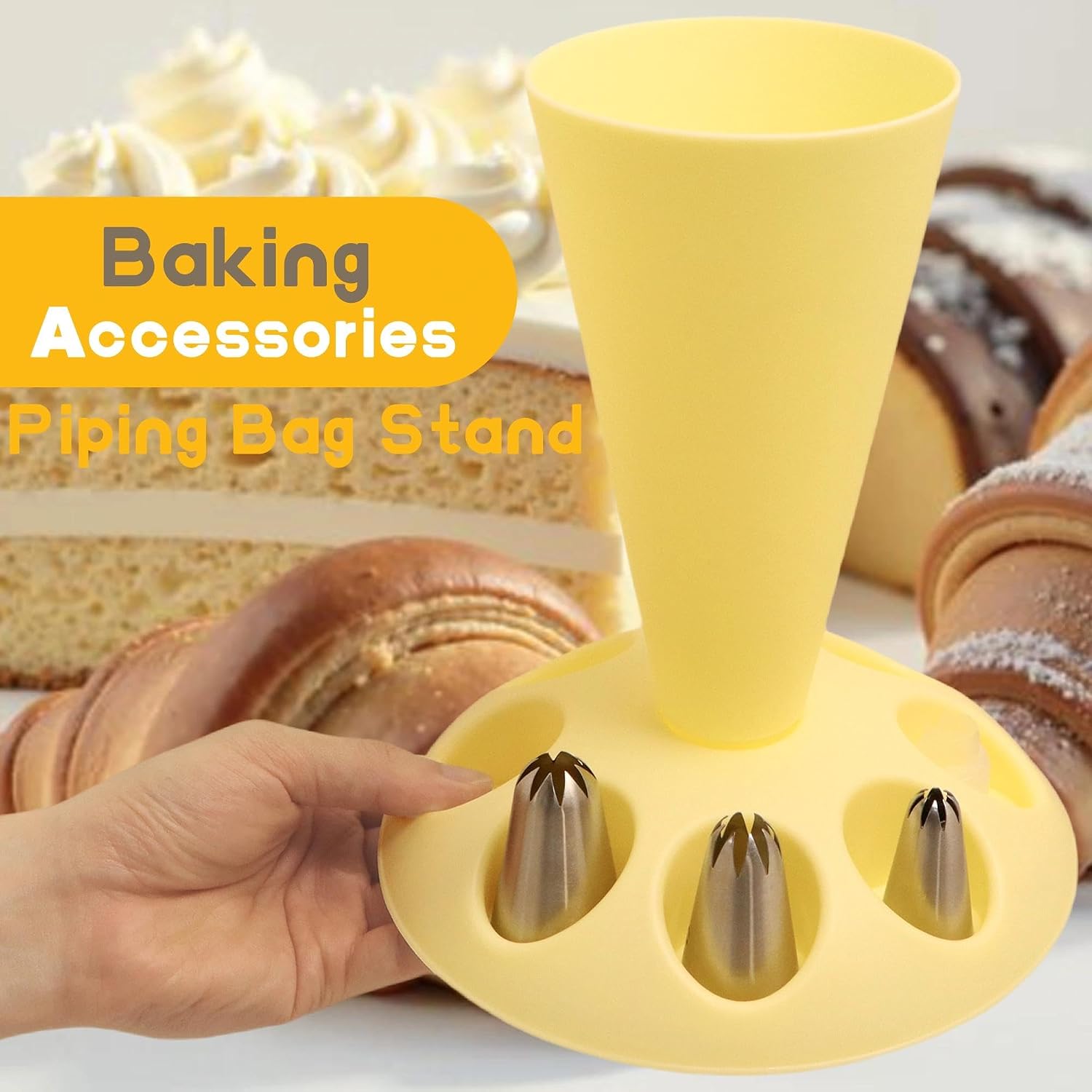 2 Pack Piping Bag Holder – Piping Bag Holder Stand for Filling, Icing Bag Holder, Pastry Bag Holder Stand with 8 Nozzle Slots, Includes 100 Pcs 13 in Piping Bags, 6 Icing Nozzles & 5 Couplers