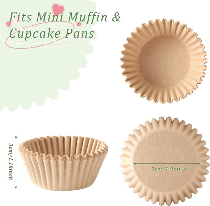 2 inch 1000-Count Mini Cupcake Liners Bright Colorful Muffin Baking Cups, Odorless,Baking Paper Cups for Baking Candy Cooking，Upgraded & Food Grade Grease-Proof Paper (Brown, 2 Inch)