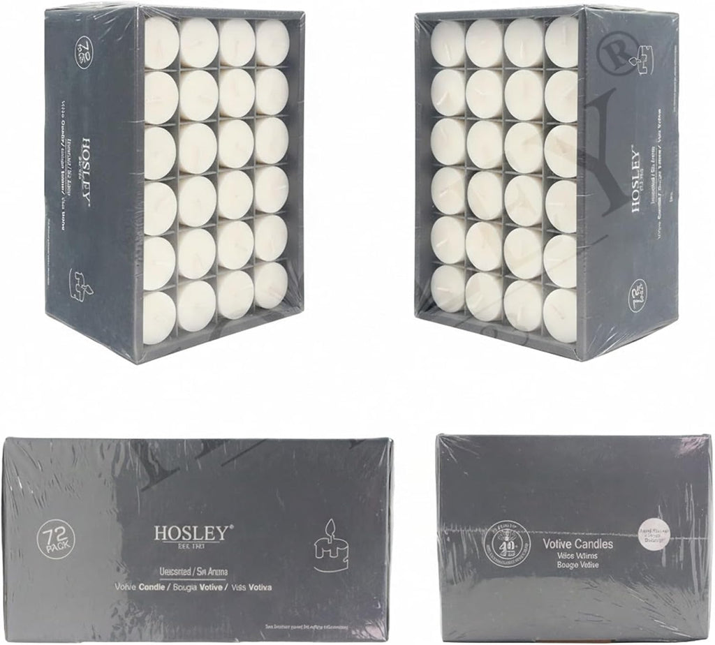 Hosley Unscented White Votive Candles, 72-Pack – Clean-Burning, Long-Lasting 10-12 Hour Burn – Ideal for Weddings, Home Décor, Spa, Events – Bulk Value for Versatile Use