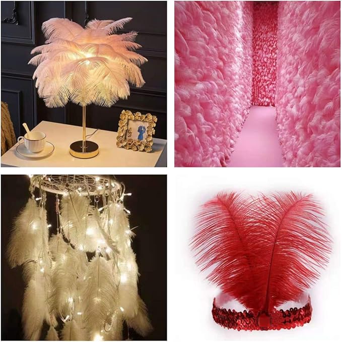 12pcs Natural Lotus Pink Ostrich Feathers 12-14inch (30-35cm) for Wedding Party Centerpieces，Flower Arrangement and Home Decoration.