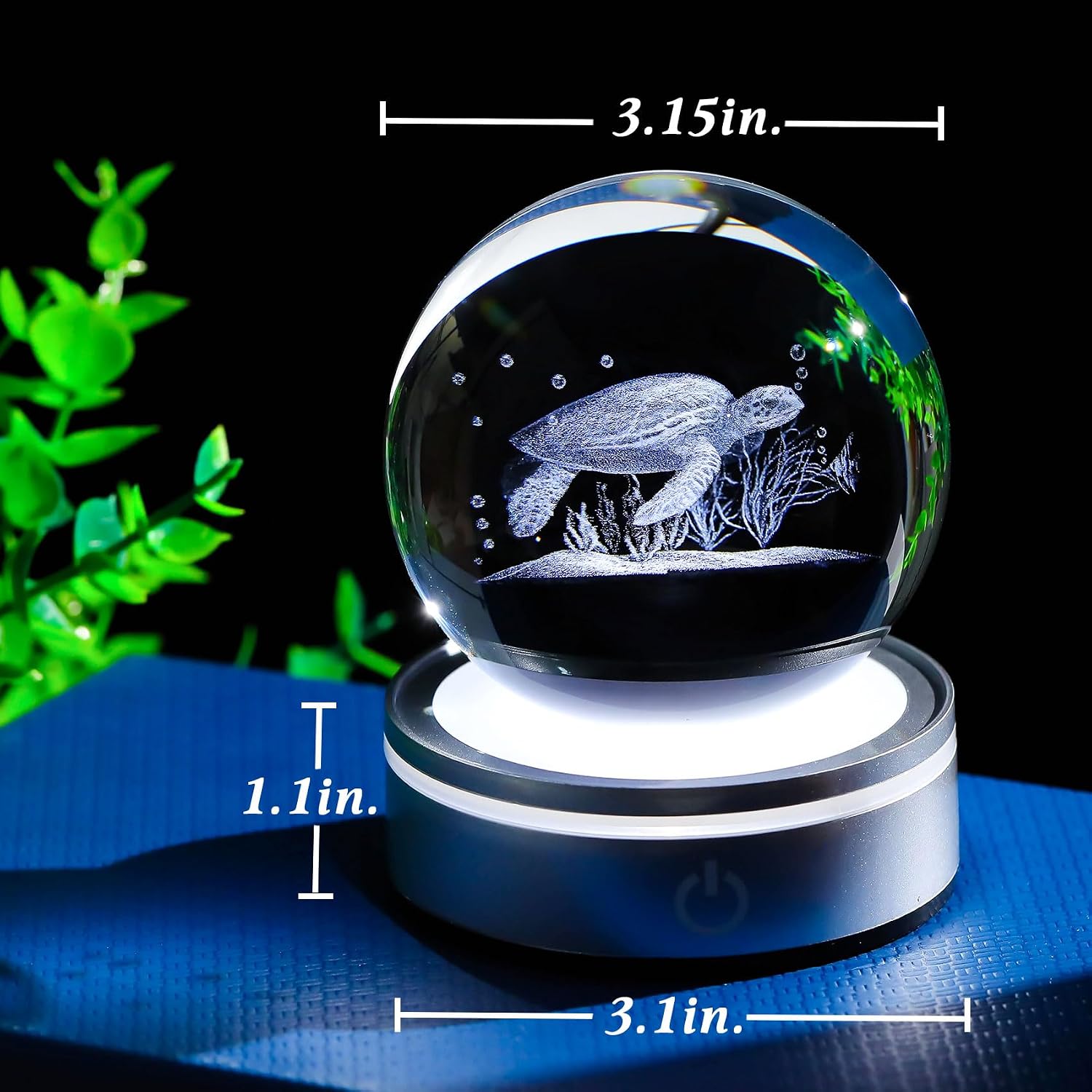 Movdyka Sea Turtle Gifts for Women Men 3D Sea Turtle Decor Statue | Turtle Crystal Ball Night Light Laser Engraved Sea Turtle Ornament Figurine Glass Snow Globe Room Decorations Crafts