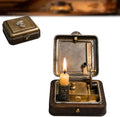 Mechanical Candle Box, Vintage Pocket Lighter & Candle Holder with Snuffer, Antique Brass Wind-Up Travel Candle Vault for Desk Decor, Camping, Collectors