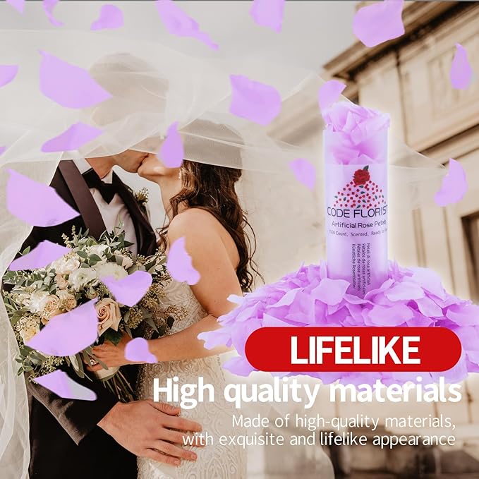CODE FLORIST 1500 PCS Silk Rose Petals for Valentine's Day,Fake Rose Petals for Romantic Night,Wedding,Proposal Anniversary Flower Decorations(Separated,Scented,Baby Purple)