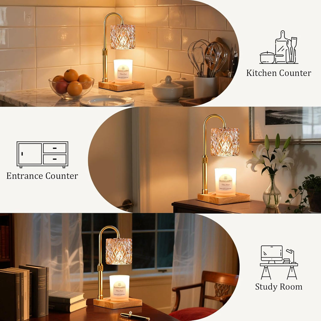 Hong-in Candle Warmer Lamp with Timer -Dimmable Adjustable Height Wax Melt Warmer for Jar Candles,Vintage Home Decor with Elegant Amber Glass,Birthday Gifts for Women, Mom, Friend, Sister