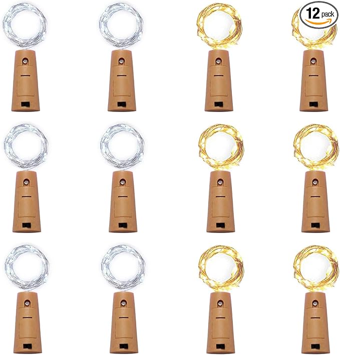 12 Pack 20 LED Wine Bottle Cork Lights, Fairy Mini String Lights Copper Wire, Battery Operated Starry Lights for DIY, Christmas, Halloween, Wedding, Party, Indoor&Outdoor (12 Pack, Multi White)