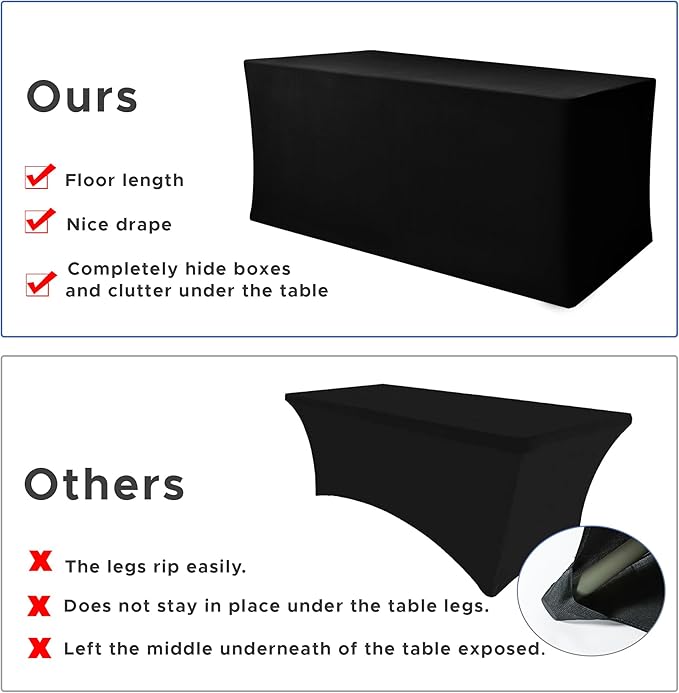 Nasitos Spandex Fitted Table Covers for 6 Foot Tables - 72 x 30 Inch - 4 Pack Black Stretch Rectangle Table Clothes, Wrinkle Resistant Tablecloths for Folding Table, Parties, Trade Show, Birthday