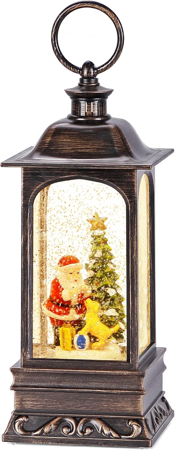 Snow Globe Christmas with Timer, Santa Claus Decoration LED Lantern with Glitter Great and Home Decoration