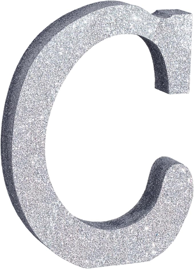 TONIFUL 8 Inch Silver Glitter Letter C Table Centerpiece A-Z Silver Birthday Party Decorations,Silver Alphabet C for Birthday,Chrismas,Graduation,Bridal Shower,Wedding,Anniversary Party Supplies