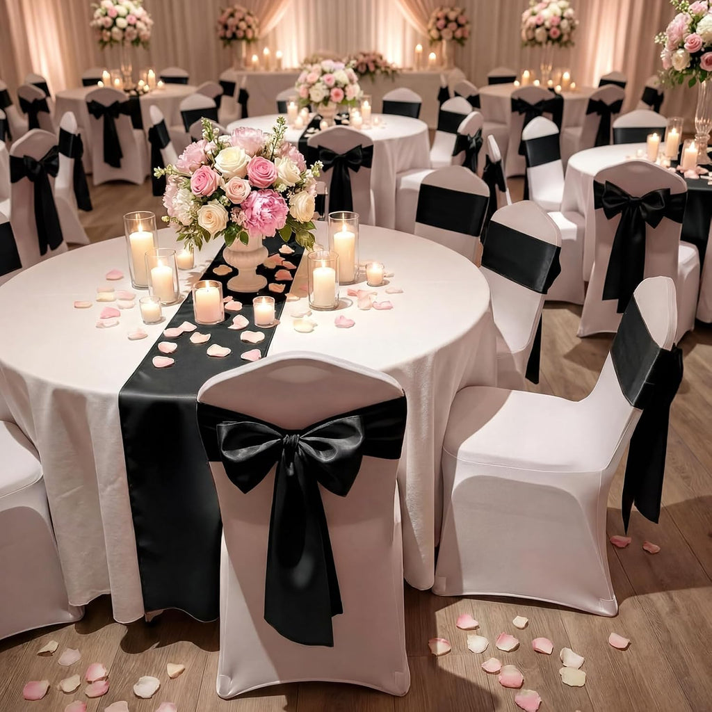 Suncalla 3 Pcs Large Black Bow Decor - 24 x 12 in Big Satin Bows Hanging Wall Decors for Crib Skirt Nursery Bedding Wedding Room Birthday Bridal Shower Christmas Fireplace Party Supplies