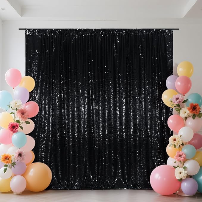 SquarePie Sequin BackdropLess See Through Thick Background Glitter Curtain for Halloween Party 6FT x 8FT Black