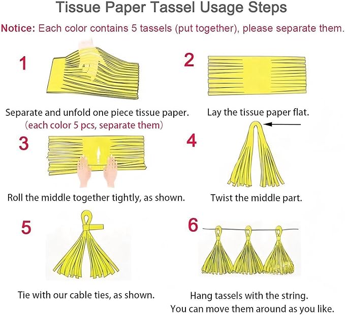 ZOOYOO Fiesta Tassel Garland Tissue Paper Tassel Banner,Table Decor,DIY Kits for Fiesta Party, Tassels Party Decoration,Pack of 20(Red,Orange,Yellow,Green)