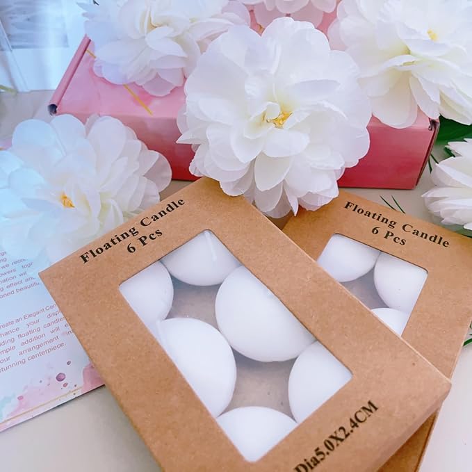24 Pcs Floating Candles for Centerpieces and Floating Flowers Vase Fillers for Centerpieces White Artificial Flowers for Wedding Table Party Home Decoration