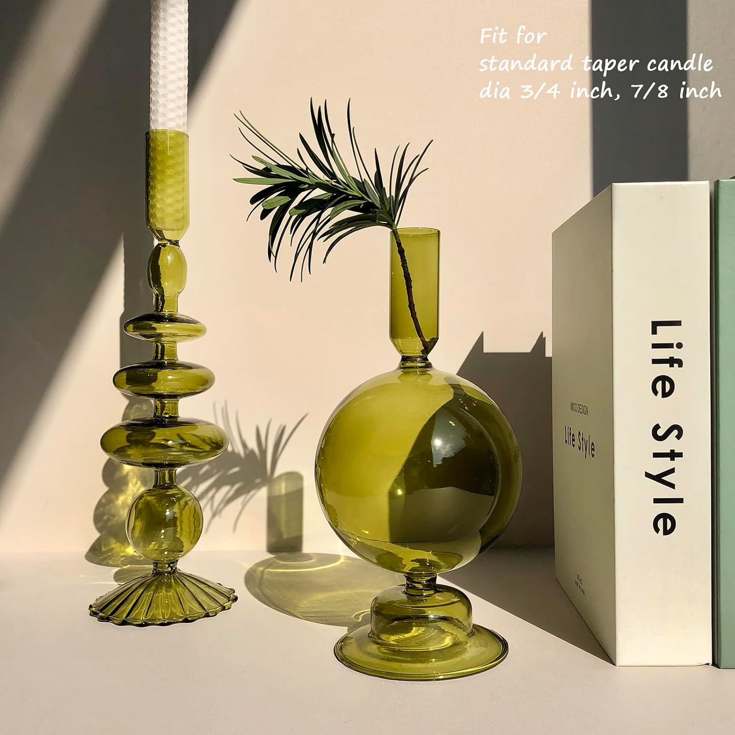 Candle Stick Candle Holder, Glass Candle Holders for Table Centerpiece, Modern Style Green Candle Holder Mixed 4pcs