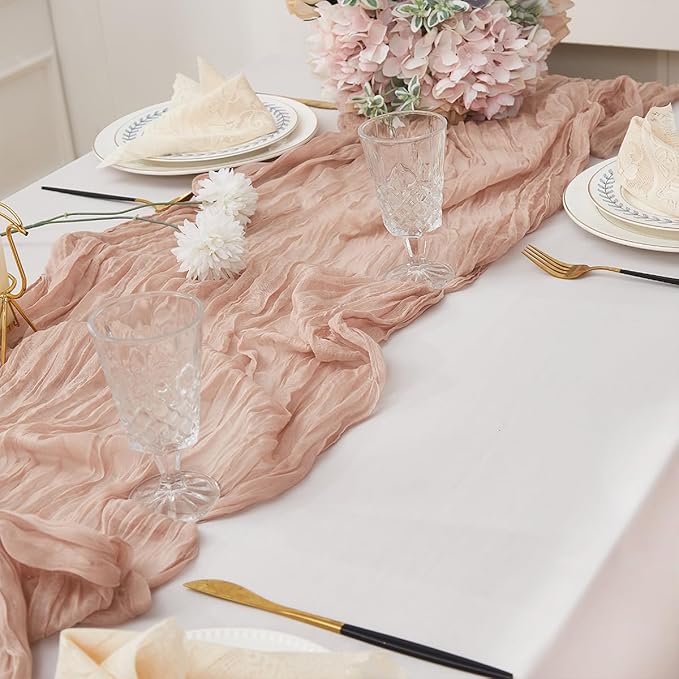 Nude 1 Pack Cheesecloth Table Runner 120 Inch 10 FT Boho Rustic Gauze for Wedding Baby Shower Party Farmhouse Summer Home Decor Washable