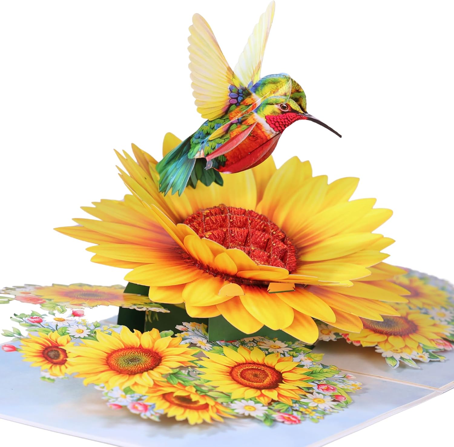 Hummingbird Sunflower Birthday Cards, 3D Pop Up Birthday Card for Women, Mom, Wife, Daughter, Her, Sister, Girlfriend, Grandma, Ideal Gift for Mother's Day, Valentines, Thank You, Get Well, 6x8 in