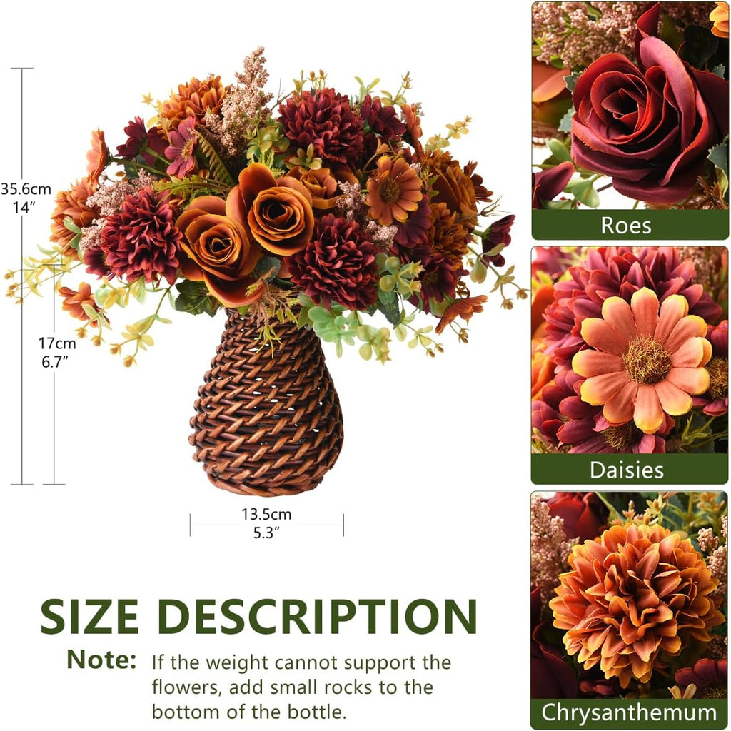 fall artificial faux flowers in vase fake silk showing dimensions