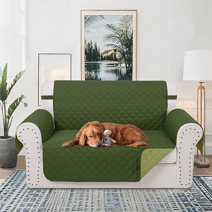 Reversible Loveseat Sofa Covers Couch Cover Furniture Protector(Loveseat,Huntergreen/Sage)
