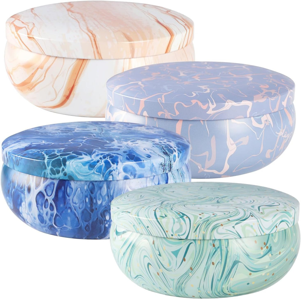 Set of 4 Triple Wick Marble-Style Citronella Scented Candles Natural Soy Wax Summer Outdoor Candles for Outside Indoor Patio Home Garden Yard Balcony Camping Porch BBQ.