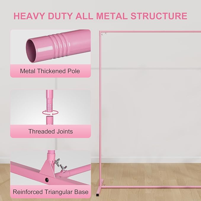Walensee 7.9FTx6.6FT Pink Wedding Arch Backdrop Stand, Adjustable Square Metal Arch Frame for Ceremony Party Birthday Baby Shower Bridal AnniversaryGarden Balloon Photo Decoration