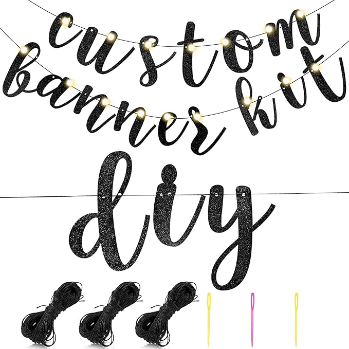 TaoBary 167 Pcs DIY Banner Kit Happy Birthday Glitter Banner Customizable Glitter Make Your Own Kit 162 Letters Symbols and Numbers 3 Rope for Birthday Halloween Wedding Christmas(Black)