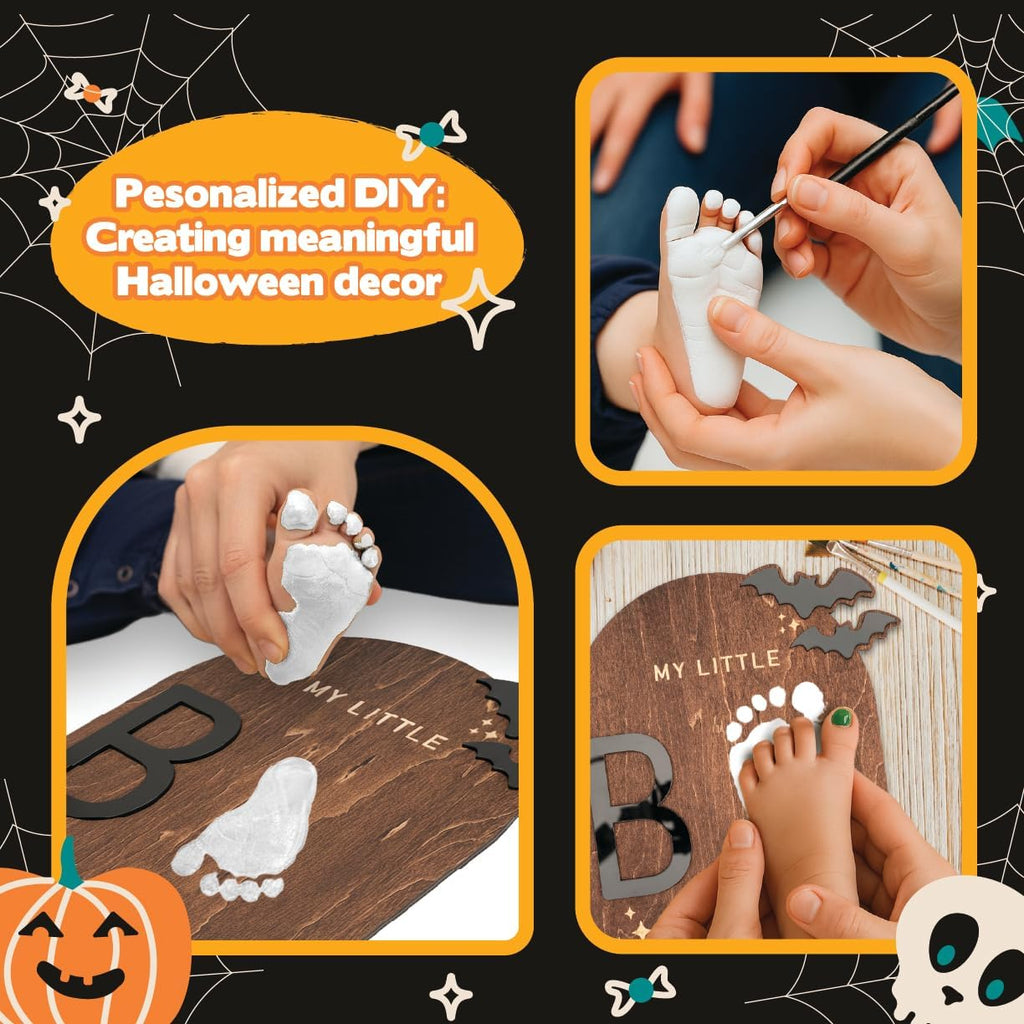 My Little Boo Wooden Halloween Sign – Baby Footprint Ghost Keepsake Plaque – Happy First Halloween Nursery Décor – Rustic Wooden Tabletop Sign for Newborn. Halloween baby